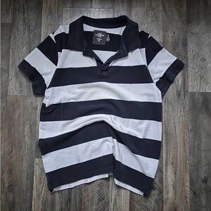 Blue and White Striped Polo Shirt